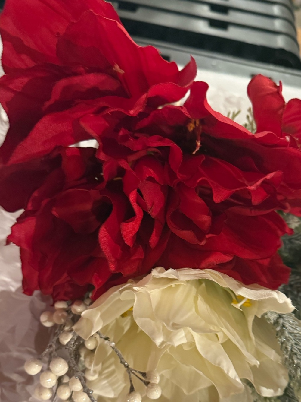 New, Set of Two, Red & White Faux Amaryllis Bundles